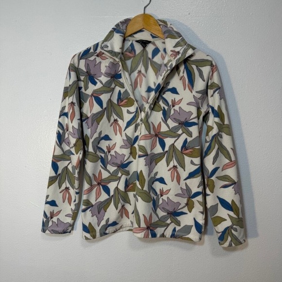 Eddie Bauer Sweaters - Eddie Bauer Women's Floral Fleece Pullover Small 1/4 Zip Jacket Cream Multicolor